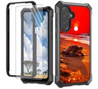 CGFGHHUY for Samsung Galaxy A17 5G Phone Case with Screen Protector Hard PC + Soft TPU Shock Proof Protective Phone Case for Samsung Galaxy A17 5G 6.7 inch 2025 - Sea Turtle on Beach at Red Sunset