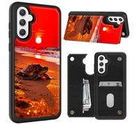 CGFGHHUY for Samsung Galaxy S26 Case Wallet Case with Card Slots & Kickstand PU Leather Soft TPU Protective Phone Cover for Samsung Galaxy S26 6.3 inch 2026 - Sea Turtle on Beach at Red Sunset