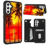 CGFGHHUY for Samsung Galaxy S26 Plus Case Wallet Case with Card Slots & Kickstand PU Leather Soft TPU Protective Phone Cover for Samsung Galaxy S26 Plus 6.7 inch 2026 - Palm Trees at Red Sunset Beach