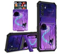 CGFGHHUY for Samsung Galaxy S26 Plus Case Wallet Cover with Credit Card Holder & Kickstand Dual Layer Hard PC Soft TPU Protective Case for Samsung Galaxy S26 Plus 6.7 inch 2026 - Cat and Planet