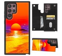 CGFGHHUY for Samsung Galaxy S26 Ultra Case Wallet Case with Card Slots & Kickstand PU Leather Soft TPU Protective Phone Cover for Samsung Galaxy S26 Ultra 6.9 inch 2026 - Orange Red Sunset Beach