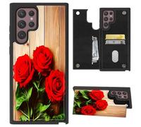 CGFGHHUY for Samsung Galaxy S26 Ultra Case Wallet Case with Card Slots & Kickstand PU Leather Soft TPU Protective Phone Cover for Samsung Galaxy S26 Ultra 6.9 inch 2026 - Red Roses Flowers on Wooden