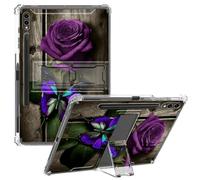 CGFGHHUY for Samsung Galaxy Tab S9 Ultra Case Clear Lightweight Kickstand Protective Transparent TPU Case with Pen Holder Tablet Cover for Galaxy Tab S9 Ultra 14.6 inch,Purple Rose and Butterflies