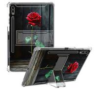 CGFGHHUY for Samsung Galaxy Tab S9 Ultra Case Clear Slim Lightweight Kickstand Protective Transparent TPU Case with Pen Holder Tablet Cover for Galaxy Tab S9 Ultra 5G 14.6 inch - Red Rose on Wood