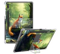 CGFGHHUY for Samsung Galaxy Tab S9 Ultra Case Clear Slim Lightweight Kickstand Protective Transparent TPU Case with Pen Holder Tablet Cover for Galaxy Tab S9 Ultra 14.6 inch,Green Forest and Cute Fox