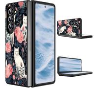CGFGHHUY for Samsung Galaxy Z Fold 7 Case 2025 Slim Lightweight Hard PC Shook Proof Protective Phone Case Cover for Samsung Galaxy Z Fold 7 5G 8 inch - Rose Flower and White Cat