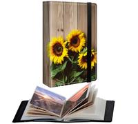 CGFGHHUY Small Photo Album 4x6 inch Photo Albums with 120 Photos Transparent Inner Pockets and Elastic Band Design Cute Photo Albums for Family Anniversary Wedding - Wood with Yellow Sunflowers