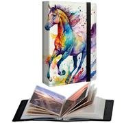 CGFGHHUY Small Photo Album 4x6 inch PU Leather Cover Photo Albums with 120 Photos Transparent Inner Pockets and Elastic Band Design Cute Photo Albums for Family Anniversary Wedding - Colorful Horse