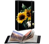 CGFGHHUY Small Photo Album 4x6 inch PU Leather Cover Photo Albums with 120 Photos Transparent Inner Pockets and Elastic Band Design Cute Photo Albums for Family Anniversary Wedding - Black Sunflowers