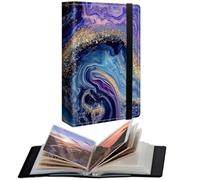 CGFGHHUY Small Photo Album 5x7 inch PU Leather Cover Photo Albums with 120 Photos Transparent Inner Pockets and Elastic Band Design Cute Photo Albums for Family Anniversary Wedding,Purple Blue Marble