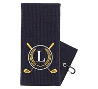 CGFN Golf Towel Gift, Golf Gifts for Men, Women Microfiber Waffle Golf Towels with Embroidered Monogrammed |16”x 24”Golf Towels for Golf Bags with Clip for Men (Black, Initial-L)