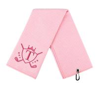 CGFN Golf Towel Gift, Golf Gifts for Men, Women Microfiber Waffle Golf Towels with Embroidered Monogrammed |16”x 24”Golf Towels for Golf Bags with Clip for Men (Pink, Initial-T)