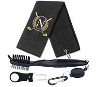 CGFN Golf Towel Gift Set,Golf Gifts for Men Women,Golf Club Cleaner Brush Divot Repair Tool Microfiber Golf Towels with Embroidered Monogrammed,Golf Accessories for Men Women (Black, N)