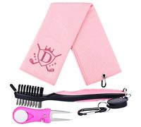 CGFN Golf Towel Gift Set,Golf Gifts for Men Women,Golf Club Cleaner Brush Divot Repair Tool Microfiber Golf Towels with Embroidered Monogrammed,Golf Accessories for Men Women (Pink, D)