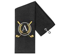 CGFN Golf Towel, Gifts for Golfers, Microfibre Golf Towel with Embroidered Monogram, Golf Accessories for Men and Women, 40 x 60 cm (Black Towel, A)