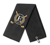 CGFN Golf Towel, Gifts for Golfers, Microfibre Golf Towel with Embroidered Monogram, Golf Accessories for Men and Women, 40 x 60 cm (Black Towel, E)