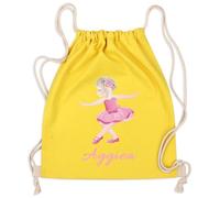 CGFN Personalised Drawstring Bag for Girls with Name, Kids Dance & Swimming Bag, Cotton School Kit Bag, 40x35cm, Yellow