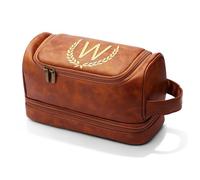 CGFN Personalised Gifts for Men,Personalised Large PU Leather Wash Bag Men with Initial Waterproof Hanging Toiletry Bag Travel Xmas Birthday Presents (W, Light Brown)