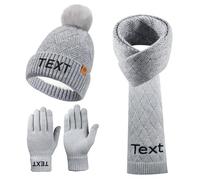 CGFN Personalised Hat Scarf Gloves Set Ladies, Custom Embroidered Women's Cold Weather Sets with Text, Gift for Men Women (Gray)
