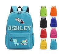 CGFN Personalised Kids Backpack for Boys & Girls, Custom Name Rucksack for Primary School & Nursery, Toddler School Bag with Soft Chenille Patches (Light blue)