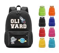 CGFN Personalised Kids Backpack for Boys & Girls, Custom Name Rucksack for Primary School & Nursery, Toddler School Bag with Soft Chenille Patches (Black)