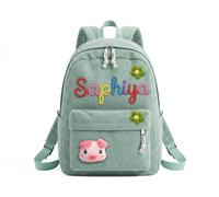 CGFN Personalised Kids Backpack for Girls & Boys, Custom Name Embroidered Primary School Bag, Soft Corduroy Rucksack for School (Green Backpack)