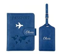 CGFN Personalised Passport Holder Set RFID, Travel Gift for Men Women | Custom Name And Symbol Engraved, RFID Blocking Passport Holder Luggage Tag Set, Wedding Honeymoon Travel Gift