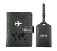 CGFN Personalised Passport Holder Set RFID, Travel Gift for Men Women | Custom Name And Symbol Engraved, RFID Blocking Passport Holder Luggage Tag Set, Wedding Honeymoon Travel Gift