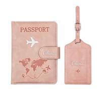 CGFN Personalised Passport Holder Set RFID, Travel Gift for Men Women | Custom Name And Symbol Engraved, RFID Blocking Passport Holder Luggage Tag Set, Wedding Honeymoon Travel Gift