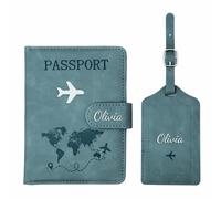 CGFN Personalised Passport Holder Set RFID, Travel Gift for Men Women | Custom Name And Symbol Engraved, RFID Blocking Passport Holder Luggage Tag Set, Wedding Honeymoon Travel Gift