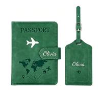 CGFN Personalised Passport Holder Set RFID, Travel Gift for Men Women, Green