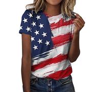 CGGMVCG 4th of July Shirts for Women Casual American Flag Print Tees Tops Crewneck Short Sleeve Star and Stripes T Shirt, Z01 Red, XL