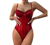 CGGMVCG Bodysuits for Women Spaghetti Strap Mesh Sheer Shapewear Fashion Sexy Body Suit Tank Tops (Red, M)