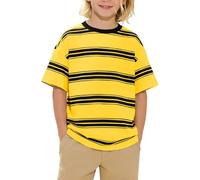 CGGMVCG Boys Striped T-Shirt Drop Shoulder Short Sleeve Summer Basic Tees Kids Crew Neck Tops Children Horizontal Stripe Casual Daily Wear Age 3-14 Years, Dark Yellow, 7-8 Years