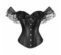 CGGMVCG Corset Tops for Women Off Shoulder Boned Overbust Bustier Lace Sleeve Shapewear Lingerie Basque Body Shaper Sexy Party Clubwear Vintage Medieval Renaissance Corsets (Black, L)