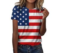 CGGMVCG Cute Tops for Women Womens Casual America Flag Print O Neck Short Sleeve Blouse Tops Tees T Shirt T Shirt for Women (Z04 Red, XL)