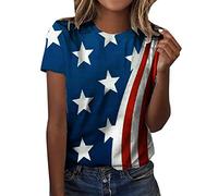 CGGMVCG Cute Tops for Women Womens Casual America Flag Print O Neck Short Sleeve Blouse Tops Tees T Shirt T Shirt for Women (Z06 Blue, XL)