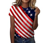 CGGMVCG Cute Tops for Women Womens Casual America Flag Print O Neck Short Sleeve Blouse Tops Tees T Shirt T Shirt for Women (Z03 Red, L)