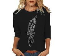 CGGMVCG Fitted Tshirts Shirts for Women Round Neck Printed 3/4 Sleeve Casual T Shirt Womens 3/4 Length Sleeve Tops (Black, M)