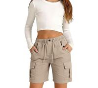 CGGMVCG Girls Cargo Shorts Casual Elasticated Waist Combat Linen Shorts Kids Summer Hiking Walking Short Pants High Waisted Outdoor Holiday Wear with Pockets