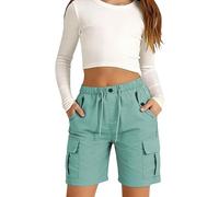 CGGMVCG Girls Cargo Shorts Casual Elasticated Waist Combat Linen Shorts Kids Summer Hiking Walking Short Pants High Waisted Outdoor Holiday Wear with Pockets