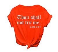 CGGMVCG Graphic Tees Women Print Casual T-Shirt Crew Neck Blouses Short Sleeve Fashion Letter Top Funny T Shirts, Orange, M