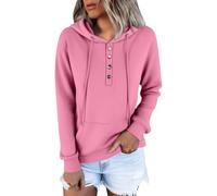CGGMVCG Hoodies for Women Ribbed Knit Button Collar Drawstring Hooded Sweatshirts Fashion Casual Pullover Sweater Tops Plus Size Long Sleeve Sweat Shirts (Pink, 4XL)