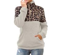 CGGMVCG Jumpers for Women UK Womens Fleece Jumper 1/4 Zip Up Teddy Fluffy Pullover Sweatshirt Ladies Casual Sweater Cozy Coat Tops Fall Winter Stand Collar Fleece Jacket with Pockets (Z01 Khaki, XXL)