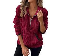 CGGMVCG Jumpers for Women UK Womens Fleece Jumper 1/4 Zip Up Teddy Fluffy Pullover Sweatshirt Ladies Casual Sweater Cozy Coat Tops Fall Winter Stand Collar Fleece Jacket with Pockets (Z02 Red, XXL)