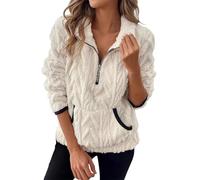 CGGMVCG Jumpers for Women UK Womens Fleece Jumper 1/4 Zip Up Teddy Fluffy Pullover Sweatshirt Ladies Casual Sweater Cozy Coat Tops Fall Winter Stand Collar Fleece Jacket with Pockets (Z02 Beige, L)