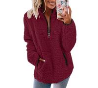 CGGMVCG Jumpers Women Uk Plus Size Womens Fleece Jumper 1/4 Zip Up Teddy Fluffy Pullover Sweatshirt Ladies Casual Sweater Cozy Coat Tops Fall Winter Stand Collar Fleece Jacket with Pockets (Red, L)