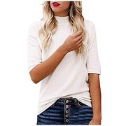 CGGMVCG Loose Tshirts for Women Tee Shirt Plain Mock Turtleneck Half Sleeve Ladies Casual Summer Tops (White, XL)