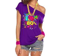 CGGMVCG Loose Womens Tshirt I Love The 80's Graphic Tees Sexy Off Shoulder Short Sleeve Womens Tops Casual Summer