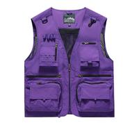 CGGMVCG Mens Multi Pocket Cargo Vest Lightweight Mesh Breathable Waistcoat Casual Outerwear Gilet Utility Body Warmer Jacket Male Outdoor Coat, Purple, 3XL